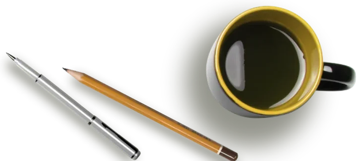 Coffee cup and pens illustration